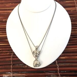 Brighton Double Strand Heart & Cross Pendant Necklace